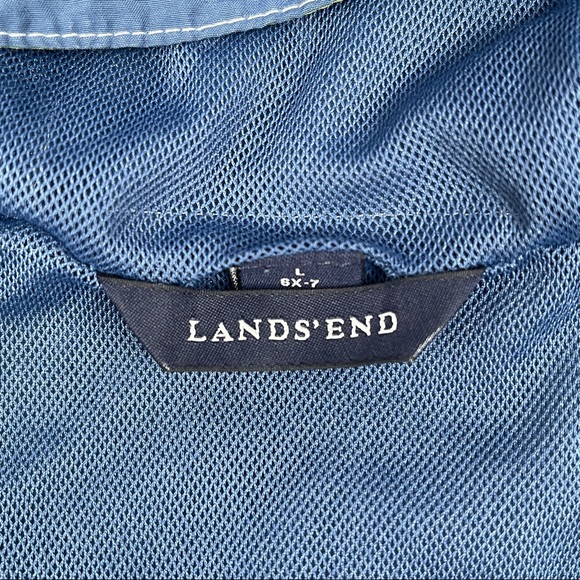 LANDS' END boys hooded zipper pullover windbreaker jacket pockets, sz L or 6X-7 - Picture 3 of 14